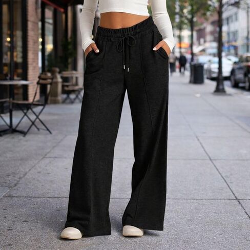 Womens Wide Leg Sweatpants - Baggy High Waisted Lounge Travel Pants with Pockets Joggers for Women in Saudi Arabia