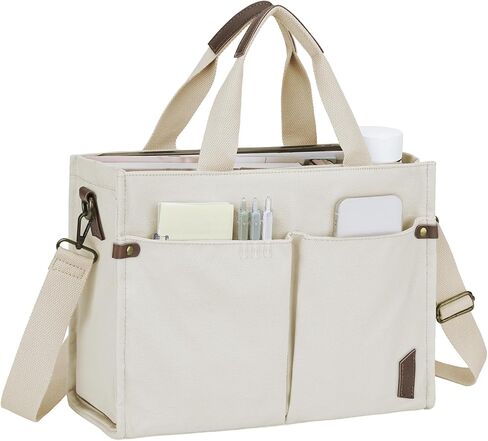 VASCHY Canvas Tote Bag for Women, Casual Sturdy Work Satchel Teachers Tote Purse with Zippers Pockets Crossbody Shoulder Bag in Kuwait