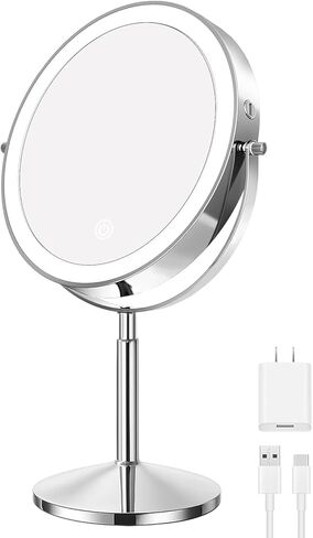 Large 9" Professional Lighted Makeup Mirror - Height & Brightness Adjustable, Rechargeable 2-Sided 1x/10x Magnifying HD Brighter Mirror - 88 Surgical-grade LEDs, 3 Colors Dimmable, 360° Swivel (Black) in Saudi Arabia