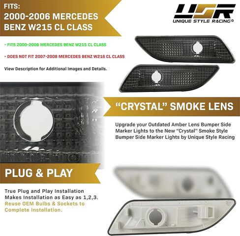 USR DEPO 00-06 W215 CL-Class Crystal Smoke Bumper Side Marker Lights Assembly Set (Left + Right) Compatible with 2000-2006 Mercedes Benz W215 CL Class in Saudi Arabia