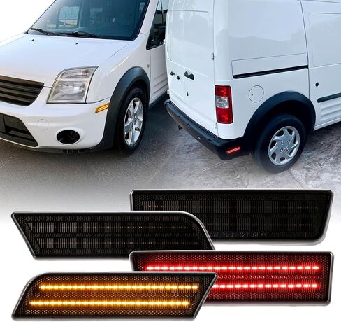 USR 10-13 MK7 Front & Rear Side Marker Light – Parking Lamps (Left + Right) 4pc Set - Compatible with 2010-2013 Ford Transit Connect Mini Cargo Van All Models (SMOKE LENS with RED and AMBER LED) in Saudi Arabia
