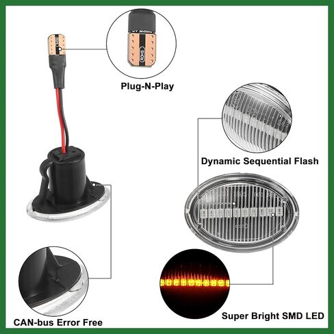 Motoforti 1 زوج LED الجانب ماركر ضوء بدوره أضواء الإشارة الحاجز مصابيح Sidemarker لشركة فيات 500 2-Door 2007-2019 68259985AA ABS معدن أسود واضح طويل الأمد in Saudi Arabia