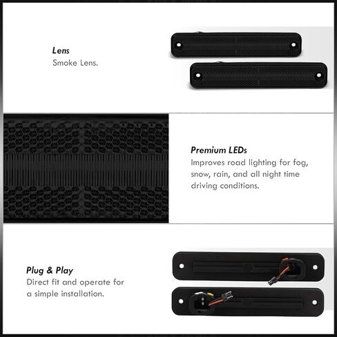 AJP Distributors Smoked Lens 4PCS Front Amber & Rear Red LED Side Marker Lights Reflector Bumper Signal Lamps Compatible/Replacement For Bronco F100 F150 F350 Truck E100 E150 E250 E350 Econoline in Kuwait