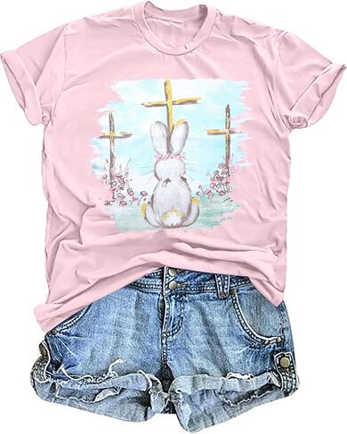 Easter Shirts for Women Rabbit Bunny Eggs T Shirt Happy Easter Day Graphic Short Sleeve Tee Tops in Kuwait