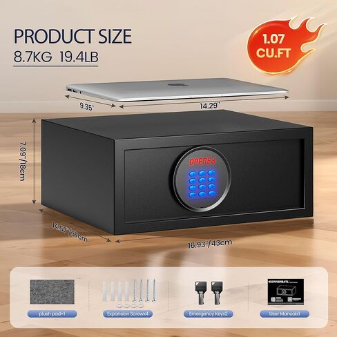 صندوق أمانات الفندق مع كلمة مرور المسؤول، آمن للمنزل مع وضع صامت وإضاءة LED، آمن للكمبيوتر المحمول في مسكن الكلية مع هدايا لوحة مفاتيح بإضاءة خلفية للرجال والنساء (14.57 بوصة عمق × 16.93 بوصة عرض × 7.09 بوصة ارتفاع - 19.4 رطل) in Kuwait