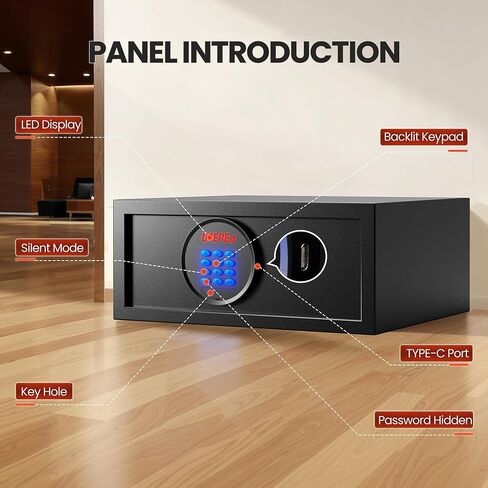 صندوق أمانات الفندق مع كلمة مرور المسؤول، آمن للمنزل مع وضع صامت وإضاءة LED، آمن للكمبيوتر المحمول في مسكن الكلية مع هدايا لوحة مفاتيح بإضاءة خلفية للرجال والنساء (14.57 بوصة عمق × 16.93 بوصة عرض × 7.09 بوصة ارتفاع - 19.4 رطل) in Kuwait
