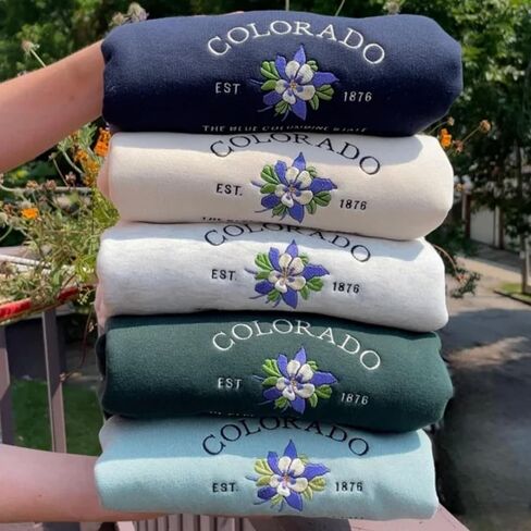 Embroidered States Flower Sweatshirt – Custom State Flower Crewneck, Personalized Floral Sweatshirt, State Pride Gift, Nature Lovers Apparel Multi in Saudi Arabia