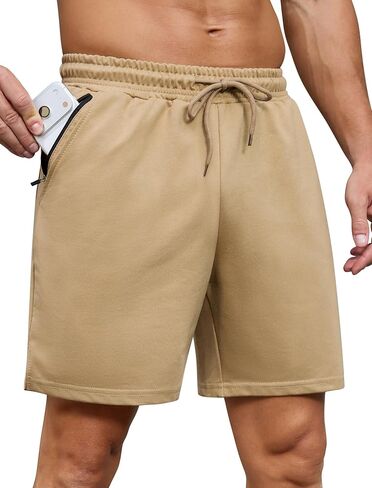 SILKWORLD Mens Running Shorts 6" Athletic Workout Casual Sweat Shorts Cotton Blend Breathable Jogger Shorts with Pockets in Saudi Arabia