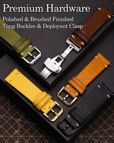 Leather Watch Straps with Quick Release, Italian Top Grain Sanded Calfskin Watch Bands, Hand-Stitched Vintage Style Watchband Replacements for Men, Women 18mm 19mm 20mm 21mm 22mm 23mm 24mm in Saudi Arabia