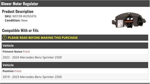 Blower Motor Regulator - Compatible with 2019-2024 Mercedes-Benz Sprinter 2500 in Saudi Arabia
