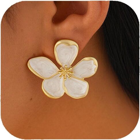 Flower Earrings for Women Gold White Blue Pink Floral Stud Earrings Flower Statement Earring Vintage Floral Earring Jewelry for Women in Kuwait