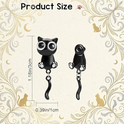 أقراط رائعة على شكل قطة سوداء للنساء، أقراط على شكل قطة سوداء لطيفة من سبائك المينا مع ذيل متدلي، مقاس 1.18 × 0.39 بوصة على شكل قطة كرتونية in Kuwait