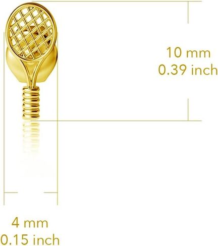 Tennis Racket Post Earrings - 24K Gold over 925 Solid Sterling Silver Studs, Hypoallergenic Jewelry Gifts for Coaches and Women Athletes, Player and Team Sports Mini Charms by Dayna Designs in Saudi Arabia