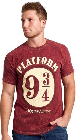 Harry Potter Platform 9 ¾ Men's Maroon Mineral Wash Crew Neck Short Sleeve T-Shirt in Saudi Arabia