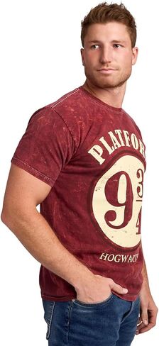 Harry Potter Platform 9 ¾ Men's Maroon Mineral Wash Crew Neck Short Sleeve T-Shirt in Saudi Arabia