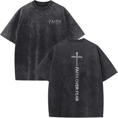 Christian Shirts for Men Jesus Shirt Oversized Graphic Tees Acid Wash Tshirt Christian Religious Short Sleeve Tops in Kuwait