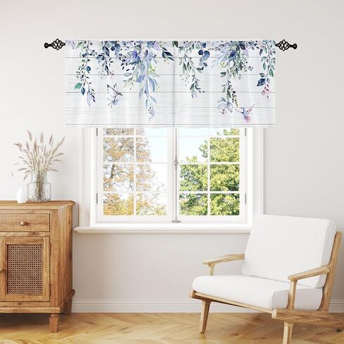 Farmhouse Eucalyptus Black Gray Leaves Curtain Toppers Valance for Window Treatments Boho Rustic Floral Rod Pocket Kitchen Window Drapes for Bathroom Bedroom Living Room 1 Panel (52x18 Inch) in Saudi Arabia