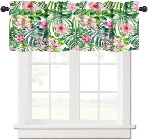 Leaf Valances Curtains Tropical Palm Leaves Flowers Window Treatment Valances Short Curtains Rod Pocket Drape for Dining Room Kitchen Home Farmhouse Decor, 54x18inch in Saudi Arabia