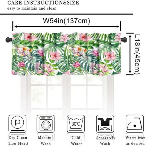 Leaf Valances Curtains Tropical Palm Leaves Flowers Window Treatment Valances Short Curtains Rod Pocket Drape for Dining Room Kitchen Home Farmhouse Decor, 54x18inch in Saudi Arabia