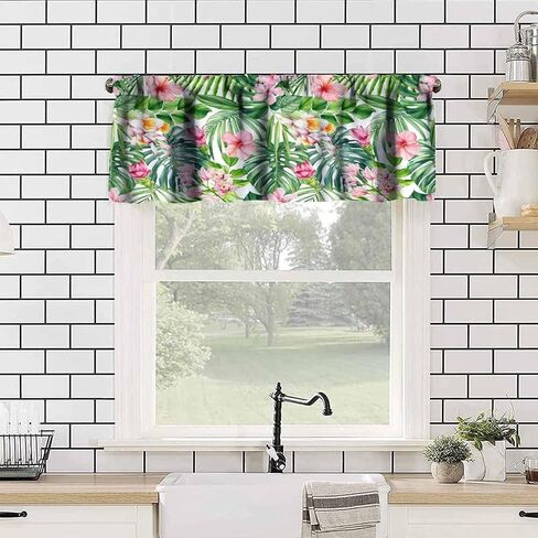 Leaf Valances Curtains Tropical Palm Leaves Flowers Window Treatment Valances Short Curtains Rod Pocket Drape for Dining Room Kitchen Home Farmhouse Decor, 54x18inch in Saudi Arabia