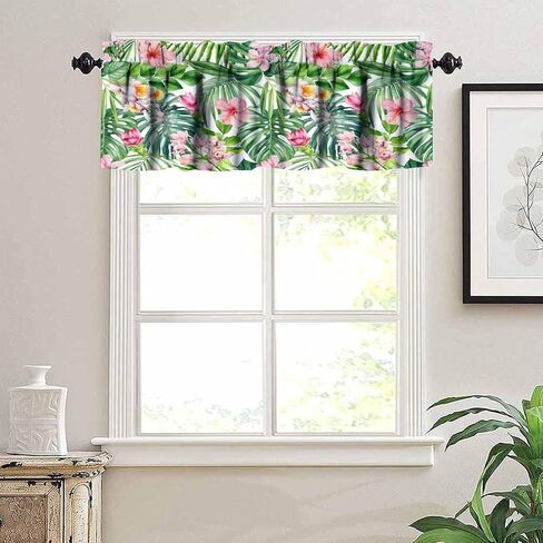 Leaf Valances Curtains Tropical Palm Leaves Flowers Window Treatment Valances Short Curtains Rod Pocket Drape for Dining Room Kitchen Home Farmhouse Decor, 54x18inch in Saudi Arabia