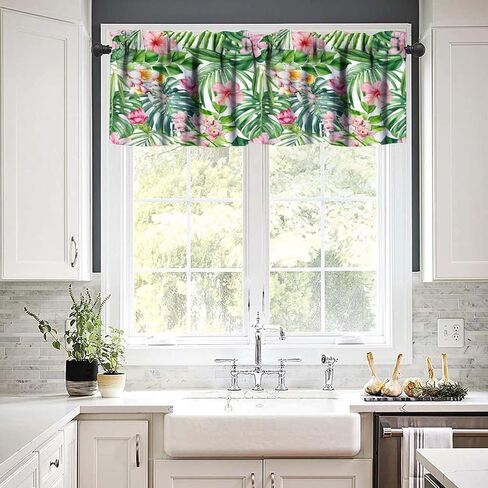 Leaf Valances Curtains Tropical Palm Leaves Flowers Window Treatment Valances Short Curtains Rod Pocket Drape for Dining Room Kitchen Home Farmhouse Decor, 54x18inch in Saudi Arabia