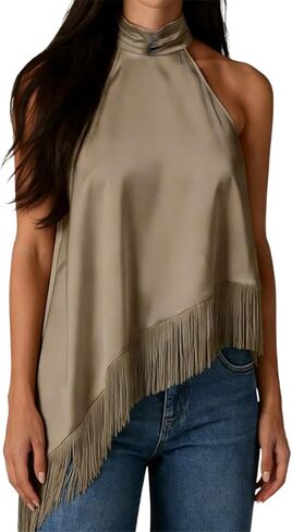 قطع علوية حريمي من الساتان والحرير مثيرة برقبة رسن بدون ظهر Y2k قميص قصير صيفي للخروج ملابس الشارع in Kuwait