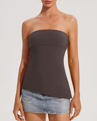 OMKAGI Double Lined Tube Tops for Women Trendy Off The Shoulder Side Split Going Out Tops in Kuwait
