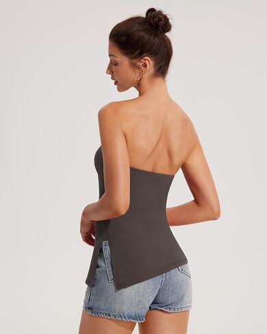 OMKAGI Double Lined Tube Tops for Women Trendy Off The Shoulder Side Split Going Out Tops in Kuwait