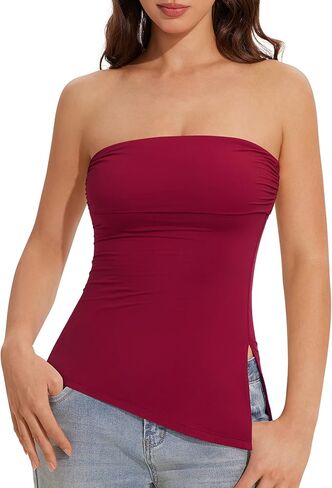 OMKAGI Double Lined Tube Tops for Women Trendy Off The Shoulder Side Split Going Out Tops in Kuwait