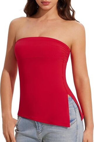 OMKAGI Double Lined Tube Tops for Women Trendy Off The Shoulder Side Split Going Out Tops in Kuwait