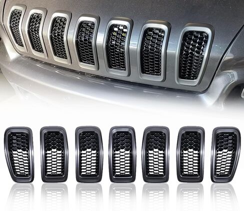 Set 7pcs Front Grille Grill Inserts Honeycomb Mesh Compatible with 2014 2015 2016 2017 2018 Jeep Cherokee in Saudi Arabia