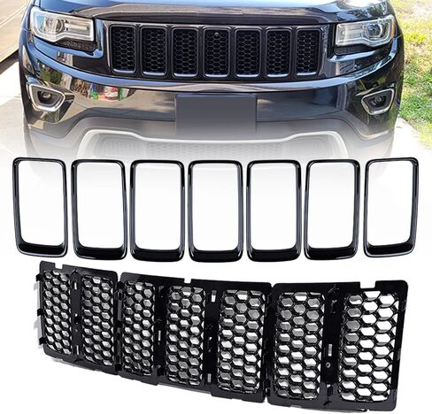 Set 7pcs Front Grille Grill Inserts Honeycomb Mesh Compatible with 2014 2015 2016 2017 2018 Jeep Cherokee in Saudi Arabia