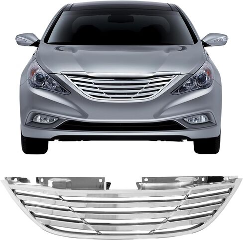Grille Compatible With 2011-2014 Hyundai Sonata, YF Front Black Grille Grill Horizon ABS Horizontal Style by IKON MOTORSPORTS, 2012 2013 in Saudi Arabia