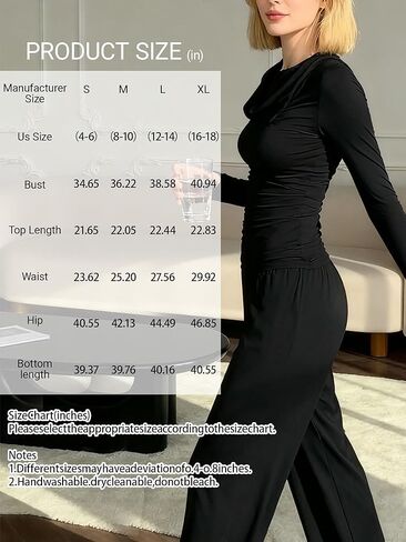 2 PCS Women Lounge Set Sweatshirt Fall Outfits Ruched Tops Wide Leg for Home and Relax in Saudi Arabia