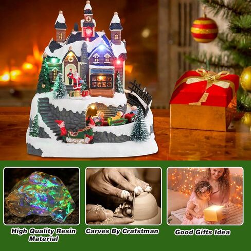 Christmas Village Houses, Hot Air Balloons Snow Mountain with LED Lighted and 8 Christmas Music, Christmas Animation Village Indoor Holiday Tabletop Decorations for Home Tabletop Gift in Saudi Arabia