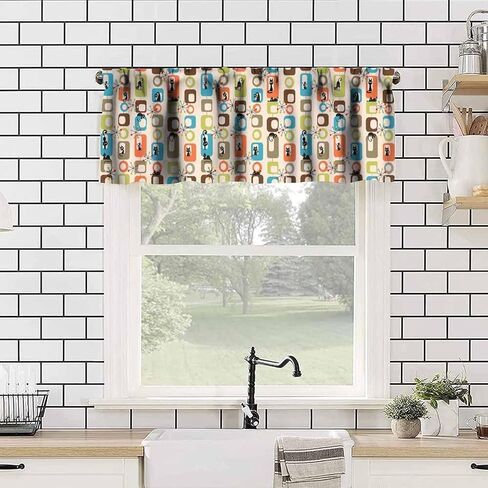 Mid Century Modern Valance Curtain Cute Black Cat Atomic Boho Abstract Geometric Vintage Rod Pocket Valance Curtains for Kitchen Living Room Bedroom Decor 54x18inch in Saudi Arabia
