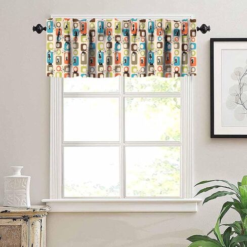 Mid Century Modern Valance Curtain Cute Black Cat Atomic Boho Abstract Geometric Vintage Rod Pocket Valance Curtains for Kitchen Living Room Bedroom Decor 54x18inch in Saudi Arabia