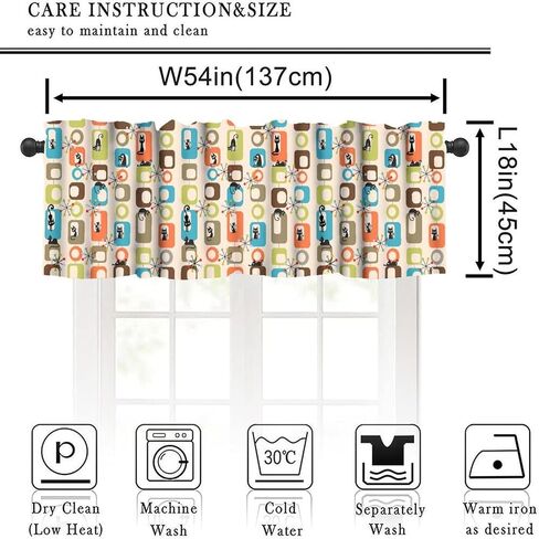 Mid Century Modern Valance Curtain Cute Black Cat Atomic Boho Abstract Geometric Vintage Rod Pocket Valance Curtains for Kitchen Living Room Bedroom Decor 54x18inch in Saudi Arabia