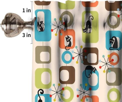 Mid Century Modern Valance Curtain Cute Black Cat Atomic Boho Abstract Geometric Vintage Rod Pocket Valance Curtains for Kitchen Living Room Bedroom Decor 54x18inch in Saudi Arabia