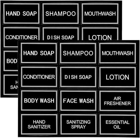 24 PCS Dish Soap Label Travel Hand Soap Sticker Waterproof Shampoo Label Toiletry Labels Bathroom Labels for Travel Size Bottles for Bottles, Bathroom, Soaps, Lotion, Shampoo (Black) in Saudi Arabia