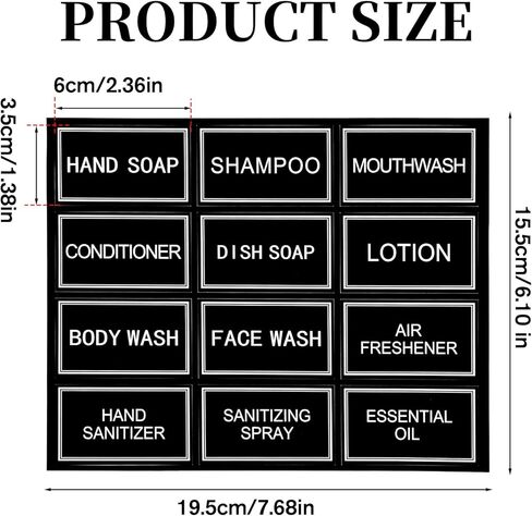 24 PCS Dish Soap Label Travel Hand Soap Sticker Waterproof Shampoo Label Toiletry Labels Bathroom Labels for Travel Size Bottles for Bottles, Bathroom, Soaps, Lotion, Shampoo (Black) in Saudi Arabia
