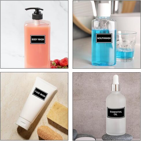 24 PCS Dish Soap Label Travel Hand Soap Sticker Waterproof Shampoo Label Toiletry Labels Bathroom Labels for Travel Size Bottles for Bottles, Bathroom, Soaps, Lotion, Shampoo (Black) in Saudi Arabia