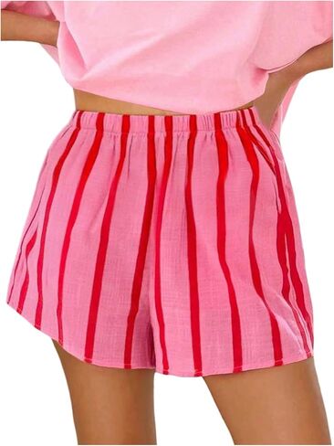 GORGLITTER Women's 3 Pack Striped Shorts Elastic High Waisted Straight Leg Casual Shorts in Saudi Arabia