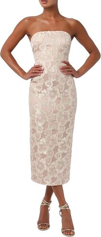 فستان Lulus Isla متوسط ​​الطول بدون حمالات للنساء من قماش الجاكار الأزهار بدون حمالات أنيق مناسب للحفلات المسائية وحفلات الكوكتيل فستان متوسط ​​الطول in Kuwait