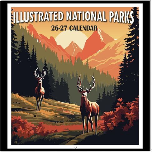 2025-2026 Calendar - National Parks 2025-2026 Wall Calendar, 18 Monthly Square Calendar from Jul.2025 - Dec.2026, 12" x 24" (Open), Calendar 2025-2026 with Thick Paper - Illustrated National Parks in Kuwait