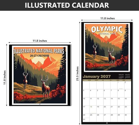 2025-2026 Calendar - National Parks 2025-2026 Wall Calendar, 18 Monthly Square Calendar from Jul.2025 - Dec.2026, 12" x 24" (Open), Calendar 2025-2026 with Thick Paper - Illustrated National Parks in Kuwait