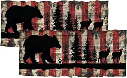 Rustic Cabin Bear Thermal Insulated Window Curtain Valance Forest Animal Woodland Wildlife Retro Wooden Board Rod Pocket Curtains Drapes for Living Room Bathroom Bedroom Kitchen 54 by 18 in, 1 Panel in Saudi Arabia