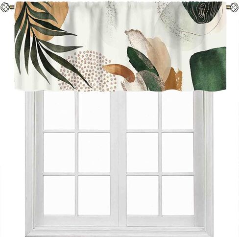 Mid Century Modern Valance Curtains, Boho Aesthetic Tropical Palm Leaves Abstract Minimalist Sage Green Rod Pocket Small Window Curtains for Kitchen Cafe Living Room Bedroom Bathroom, 54"x18" Inch in Saudi Arabia
