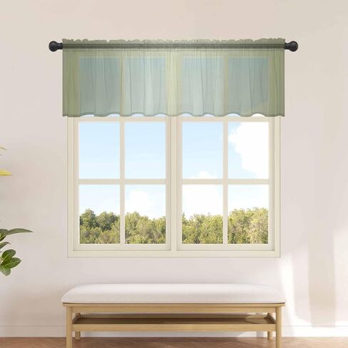 Sage Green Gradient Sheer Curtain Valances for Windows Kitchen Curtains Modern Minimalism Style Chiffon Window Treatments Rod Pocket Short Topper Valance for Living Room Bathroom Basement 54x18 Inch in Saudi Arabia